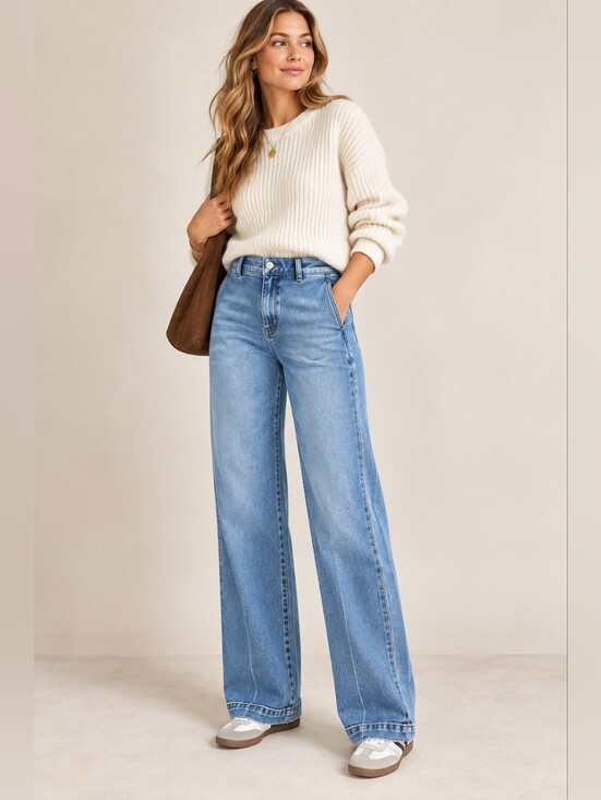 Risen Jeans Denim - RISEN Women's Slouchy Straight Fit Jeans Trouser Stretch Medium HR Various NEW